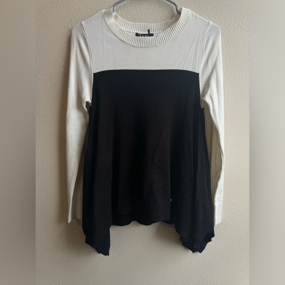 DKNY Cream Asymmetrical Ribbed Long Sleeve
